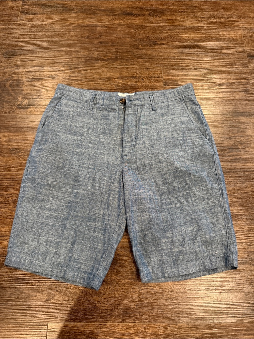 Men's Blue Linen chambray-Blend Casual Shorts